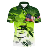 Maxcorner Customized Name Funny Skull Green Camo Golf 3D Polo Shirt