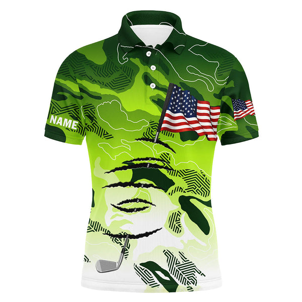 Maxcorner Customized Name Funny Skull Green Camo Golf 3D Polo Shirt