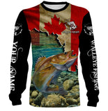 MaxCorners Walleye Fishing Canadian Flag Customized Name 3D Long Sleeve Shirt