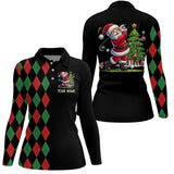 Maxcorners Red and Green argyle pattern black Womens golf polo shirt custom Christmas Santa golfer golf outfits