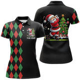 Maxcorners Red and Green argyle pattern black Womens golf polo shirt custom Christmas Santa golfer golf outfits