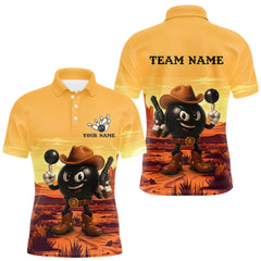 Maxcorners Funny Bowling Cowboy gun desert Mens Bowling Polo, 1/4 Zip Shirts Custom Funny bowling team jerseys