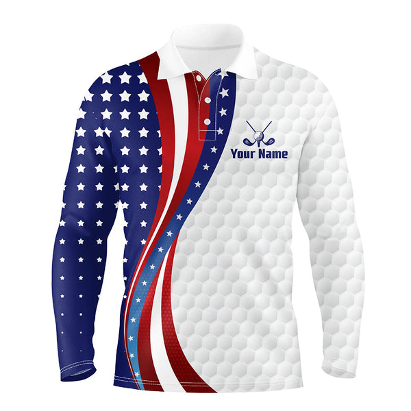 Maxcorners Red, White and Blue American Flag Mens golf polos shirts custom patriotic team mens golf tops