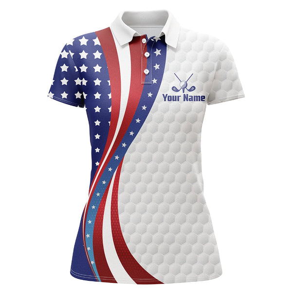 Maxcorners Red, White and Blue American Flag Womens golf polos shirts custom patriotic ladies golf tops