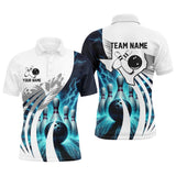 Maxcorners Blue Lightning Thunder Men Bowling Polo Shirt Custom Texas Team League Jerseys, Gifts For Bowlers
