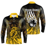 Maxcorners Black And Yellow Lion Bowling Polo, Quarter Zip Shirts Custom Team Lion Bowling Jerseys