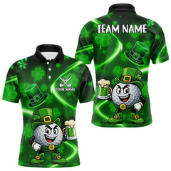 Maxcorners Green shamrock pattern Funny Golf Polo Shirt For Men Custom St Patrick's Day Lucky men's golf outfit