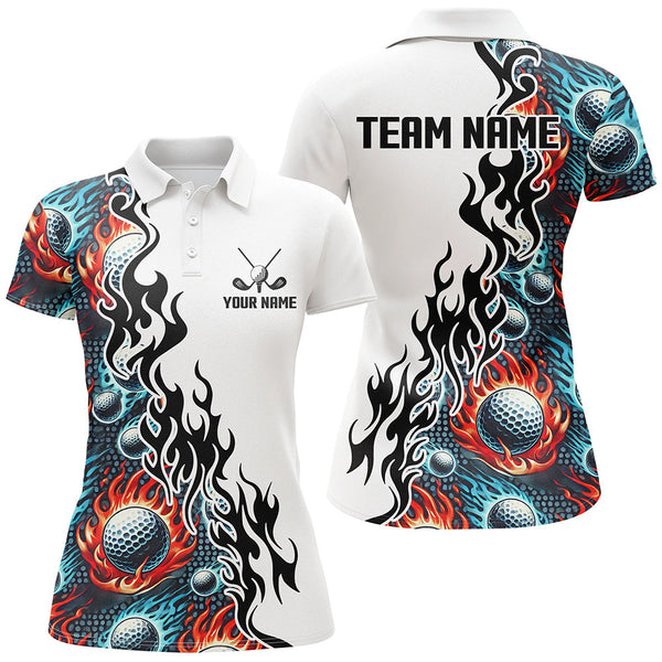 Maxcorners Flame Golf Ball pattern fire White Womens golf polos shirts custom golf attire for women