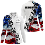 Maxcorners American Flag Fire Flame White Womens golf polos shirts custom patriotic golf attire for women