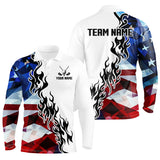 Maxcorners American Flag Fire Flame White Mens golf polos shirts custom patriotic team golf attire for men