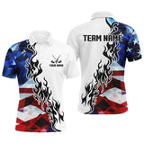 Maxcorners American Flag Fire Flame White Mens golf polos shirts custom patriotic team golf attire for men