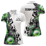 Maxcorners Green Flame Golf Ball pattern fire Black and White Mens golf polos shirts custom golf attire