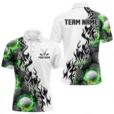 Maxcorners Green Flame Golf Ball pattern fire Black and White Mens golf polos shirts custom golf attire