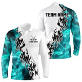 Maxcorners Blue Turquoise Flame pattern Black and White Mens golf polos shirts custom golf attire