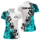 Maxcorners Blue Turquoise Flame pattern Black and White Mens golf polos shirts custom golf attire