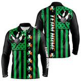 Maxcorners Black And Green American Flag Irish Men Bowling Shirts Custom St Patrick Day Bowling Team Jersey