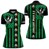 Maxcorners Black And Green American Flag Irish Men Bowling Shirts Custom St Patrick Day Bowling Team Jersey