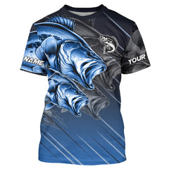 Maxcorners Blue Largemouth Bass fishing Long Sleeve Performance Fishing Shirt custom Bass fishing jersey for team MT2108