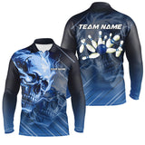 Maxcorners Personalized Skull Bowling Polo Shirts For Men Custom Team Flame Bowler Jerseys | Blue