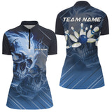 Maxcorners Personalized Skull Bowling Polo Shirts For Men Custom Team Flame Bowler Jerseys | Blue