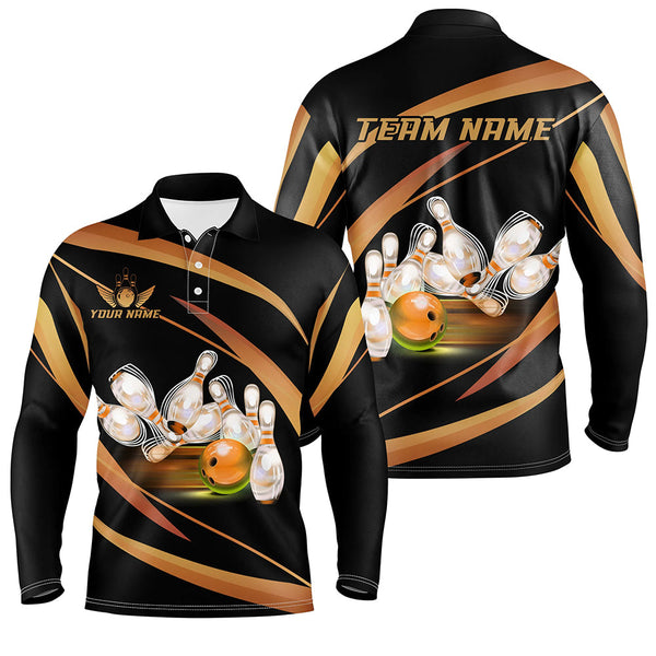 Maxcorners Personalized Black And Gold Bowling Shirts, Custom Team Bowling League Jerseys