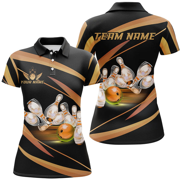 Maxcorners Personalized Black And Gold Bowling Shirts, Custom Team Bowling League Jerseys