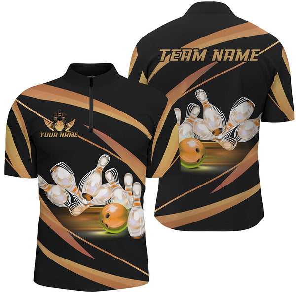 Maxcorners Personalized Black And Gold Bowling Shirts, Custom Team Bowling League Jerseys