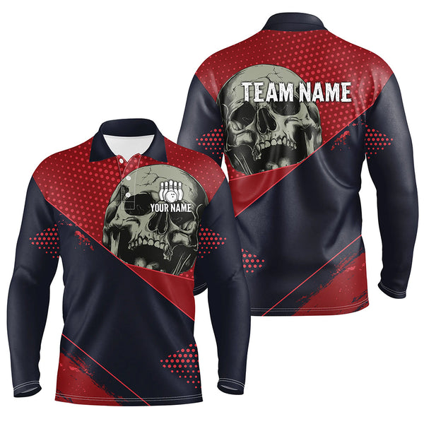 Maxcorners Personalized Red and navy Skull Bowling Shirts, Bowling team League Jerseys