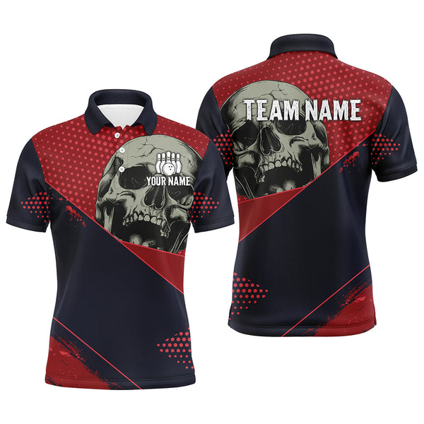 Maxcorners Personalized Red and navy Skull Bowling Shirts, Bowling team League Jerseys