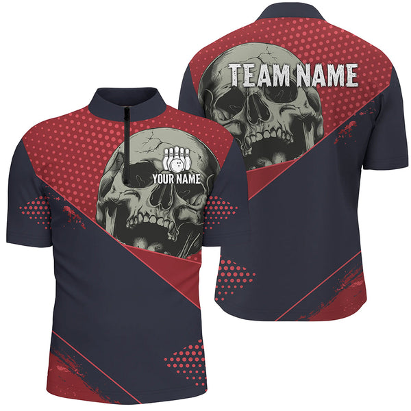 Maxcorners Personalized Red and navy Skull Bowling Shirts, Bowling team League Jerseys