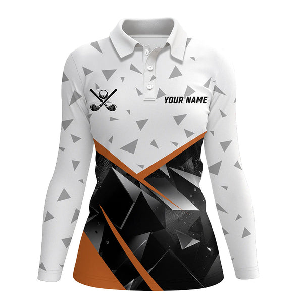 Maxcorners Black and White Triangle pattern Womens golf polo shirt custom ladies golf tops | Orange