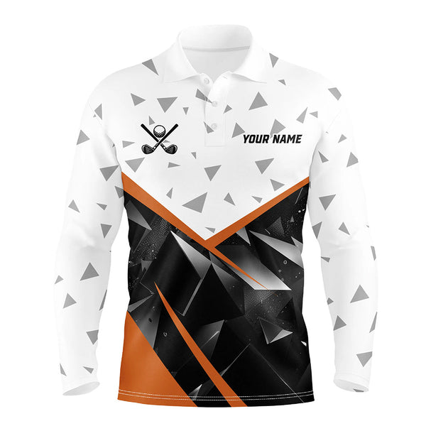 Maxcorners Black and White Triangle pattern Men golf polo shirt custom best mens golf tops | Orange