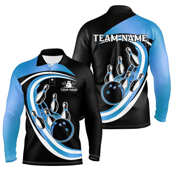 Maxcorners Black & Blue Bowling Polo, 1/4 Zip Shirts Custom Bowling Team League Jersey, Gift For Bowler