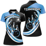 Maxcorners Black & Blue Bowling Polo, 1/4 Zip Shirts Custom Bowling Team League Jersey, Gift For Bowler