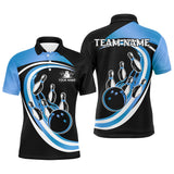 Maxcorners Black & Blue Bowling Polo, 1/4 Zip Shirts Custom Bowling Team League Jersey, Gift For Bowler