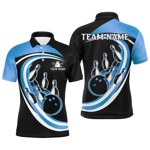 Maxcorners Black & Blue Bowling Polo, 1/4 Zip Shirts Custom Bowling Team League Jersey, Gift For Bowler