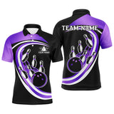 Maxcorners Black And Purple Bowling Polo, 1/4 Zip Shirt Custom Bowling Team League Jersey,Gift For Bowler