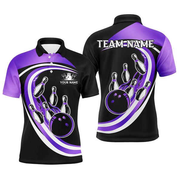 Maxcorners Black And Purple Bowling Polo, 1/4 Zip Shirt Custom Bowling Team League Jersey,Gift For Bowler