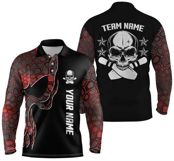 Maxcorners Red Camo Black Skull Bowling Team Customized Name And Team Name 3D Shirt