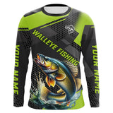 Maxcorners Personalized Walleye Fishing Jerseys, Walleye Long Sleeve Fishing Tournament Shirts | Green MT2108