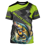 Maxcorners Personalized Walleye Fishing Jerseys, Walleye Long Sleeve Fishing Tournament Shirts | Green MT2108