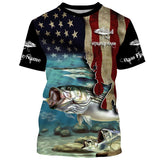 Maxcorners Striped Bass Striper Fishing 3American Flag Patriotic Customize Name 3D Shirts