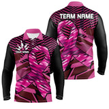 Maxcorners Bowling Ball And Pins Breast Cancer Awareness Black And Pink Ribbons Customized Name, Team Name 3D Shirt