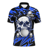 Maxcorners Golf Blue Lightning Thunder Skull Customized Name 3D Polo Shirt