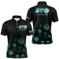 Maxcorners Personalized Turquoise Black Camo Darts Shirts For Men Custom Peace Love Darts Team Jerseys LM2408