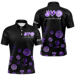 Maxcorners Personalized Purple and Black Camo Darts Shirts For Men Custom Peace Love Darts Team Jerseys LM2408