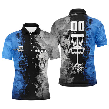 Maxcorners Custom name and number Disc Golf basket Men polo shirts, disc golf shirts for men | Blue MT0510