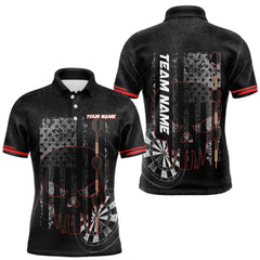 Maxcorners Black & White grunge American Flag Skull Mens Darts Shirt Custom patriotic Team Darts Jersey | Red TU2309