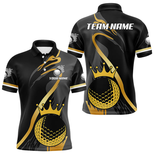 Maxcorners Black and Gold Crown Golf ball Men's golf polo shirts custom team golf tops for men LM2509