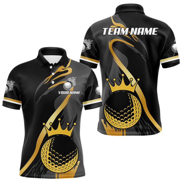 Maxcorners Black and Gold Crown Golf ball Men's golf polo shirts custom team golf tops for men LM2509